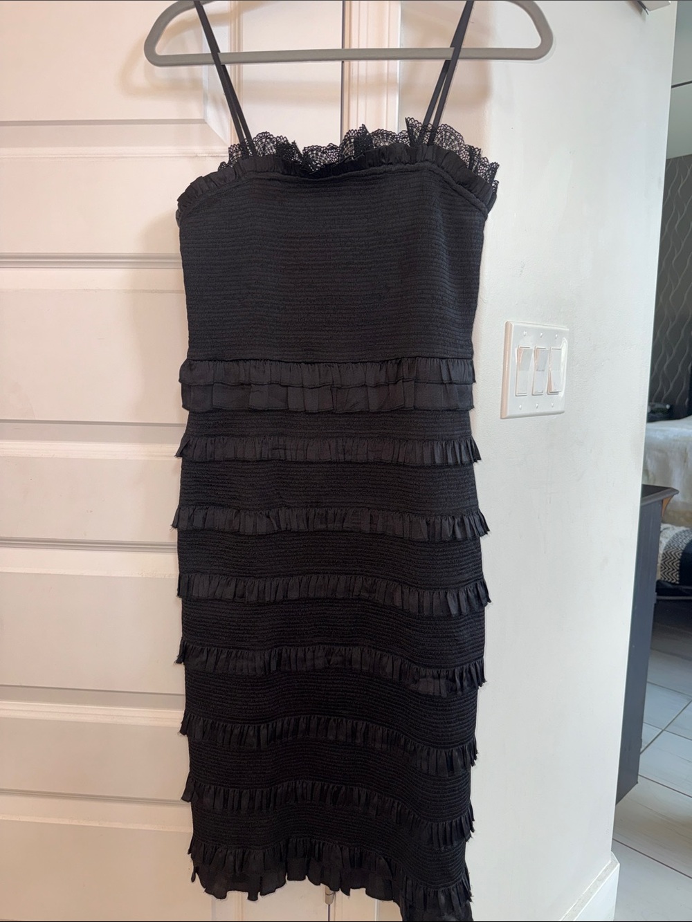 Vince Camuto Black Tiered Lace-Trim Mini Dress